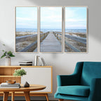 Beach Boardwalk Wall Art Canvas Print, Framed Coastal Serenity Ocean View