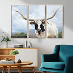 Texas Longhorn Wall Art Canvas Print, Framed Western Rustic Farmhouse