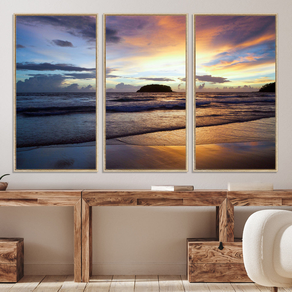Beach Sunset Wall Art Canvas Print, Tropical Ocean Waves