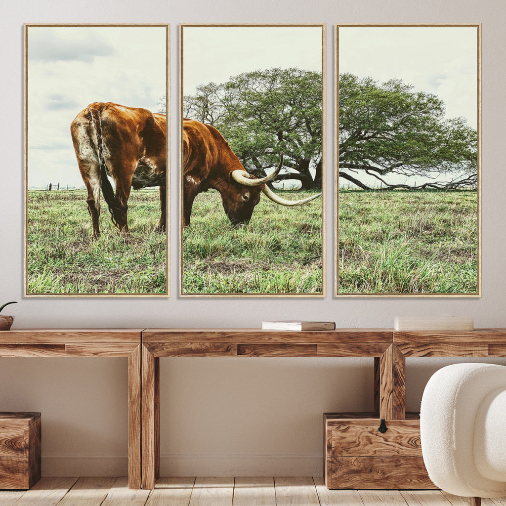 Texas Longhorn Wall Art Canvas Print, Rustic Western Ranch