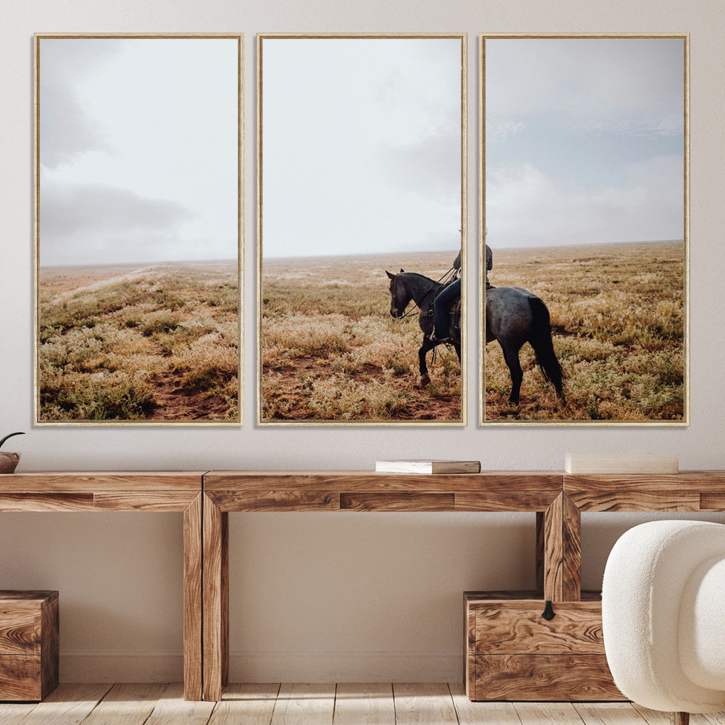 Cowboy Wall Art Canvas Print, Framed Western Rustic Ranch Scene