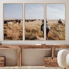 Western Wall Art Canvas Print, Framed Cowboy Cattle Drive Scene