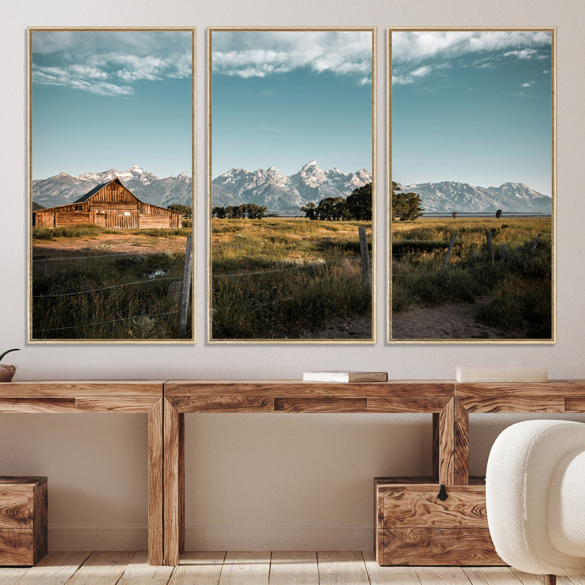 Rustic Farmhouse Wall Art Canvas Print, Teton Range Mormon Row Barn