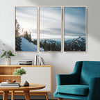 Snowy Mountains Wall Art Canvas Print, Framed Alpine Landscape Frosty Peaks Artwork