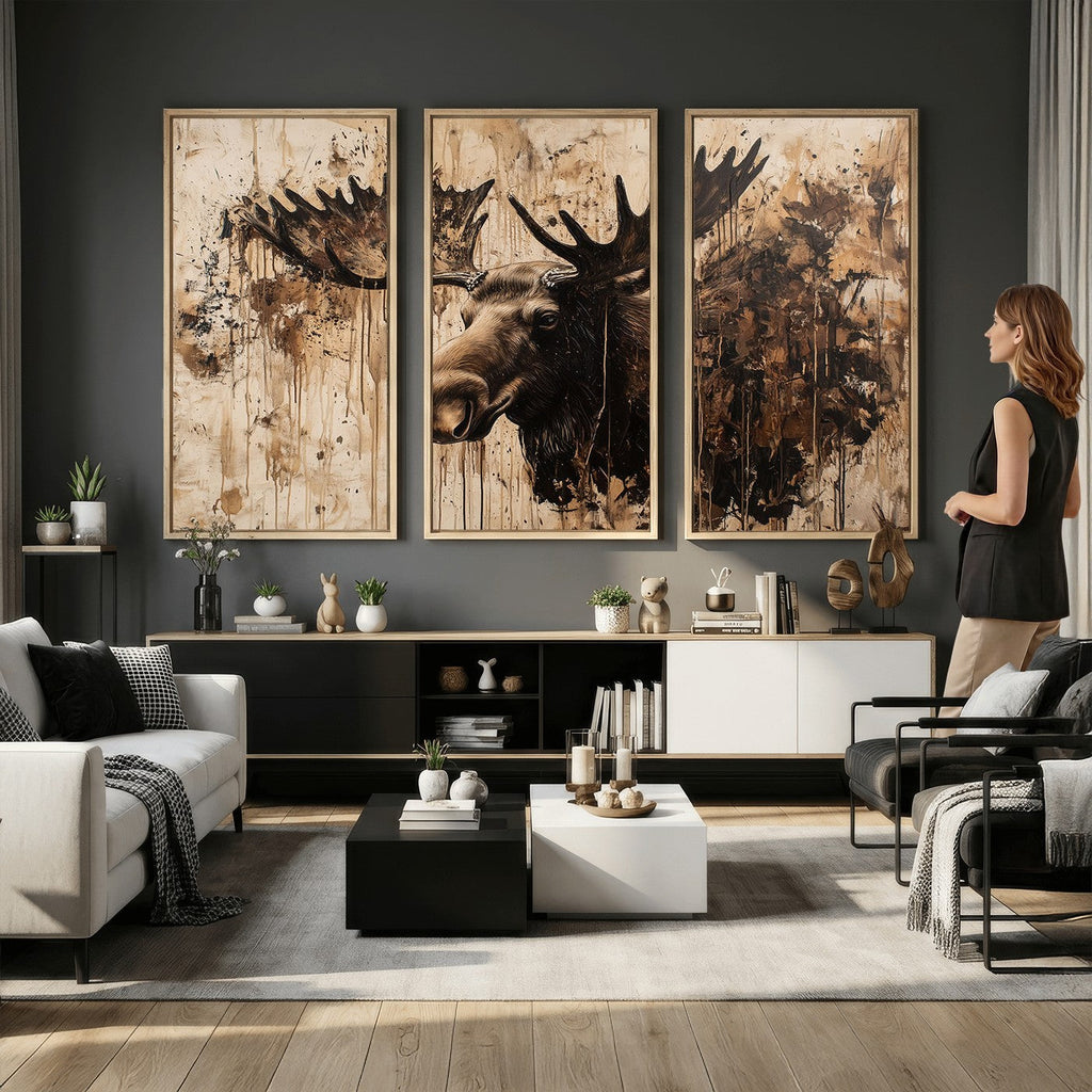Moose Canvas Wall Art, Rustic Wildlife Painting Print