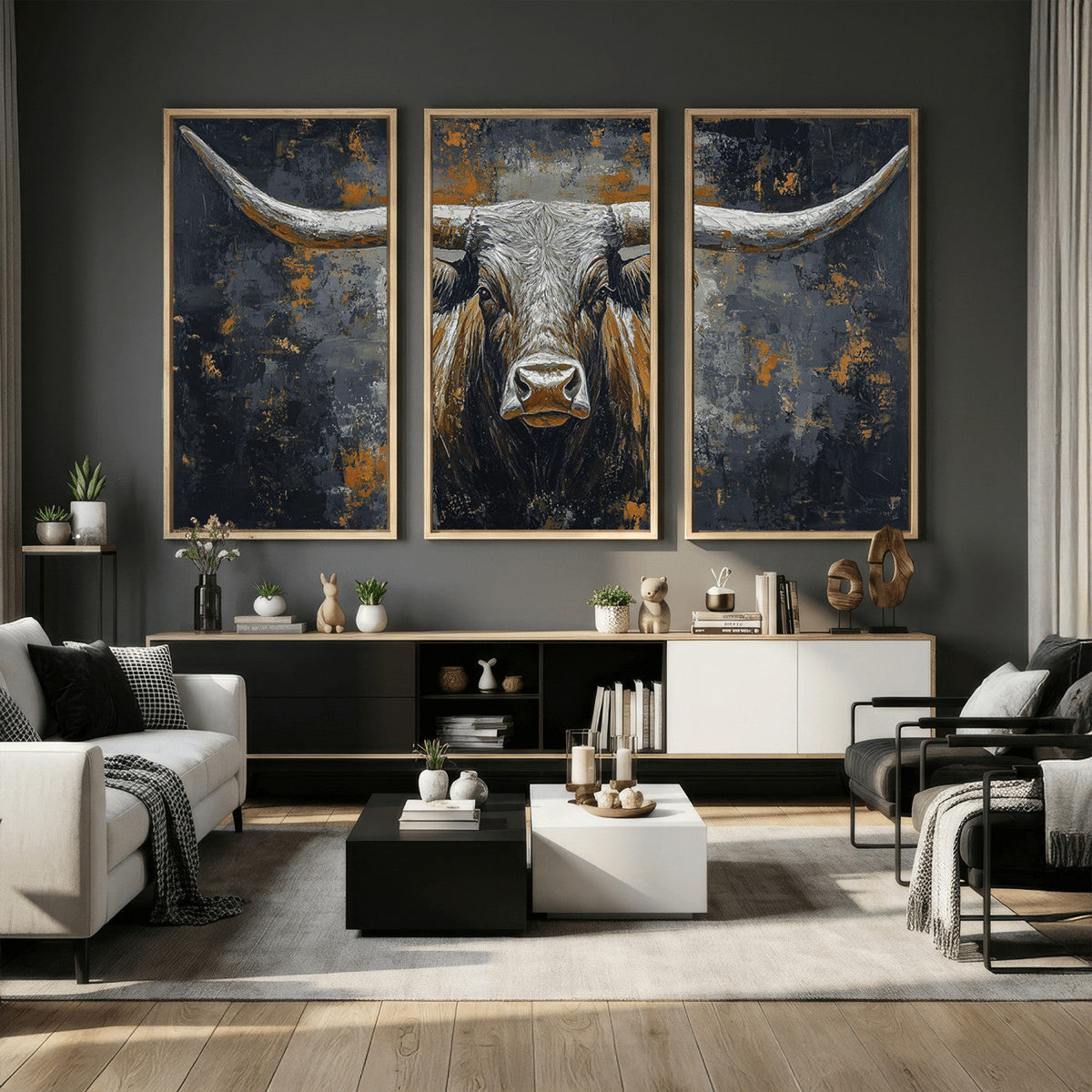 Rustic Bull Wall Art Canvas Print, Longhorn Wall Decor