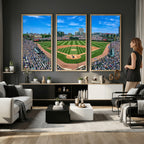 Wrigley Field Baseball Stadium Canvas Wall Art, Packed Crowd and Chicago Skyline