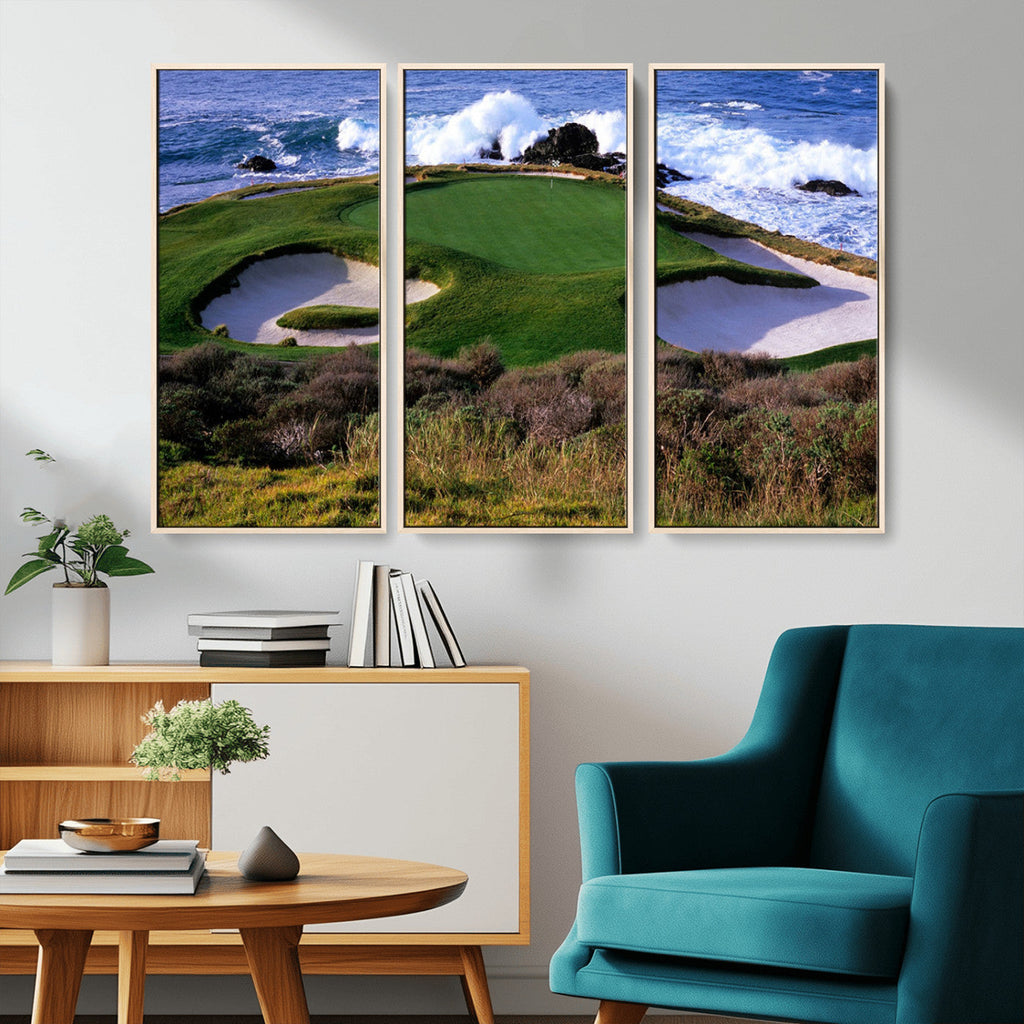 California Pebble Beach Golf Links Wall Art Canvas Print, Iconic Monterey Coastal Golf Course