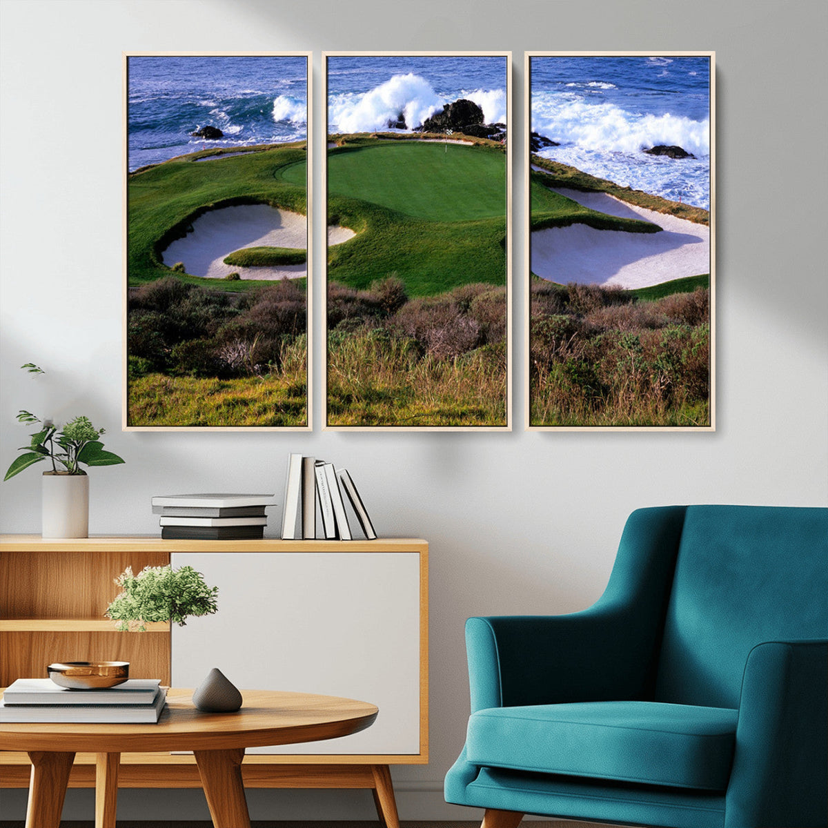 California Pebble Beach Golf Links Wall Art Canvas Print, Iconic Monterey Coastal Golf Course