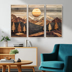 Wooden Mountain Layers Art | Rustic Pine Tree Landscape