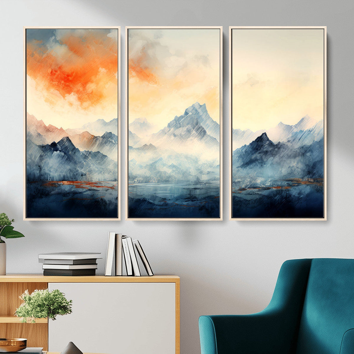 Warm Clouds Abstract Mountain Wall Art, Modern Landscape Canvas Print