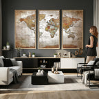Vibrant Watercolor World Map Canvas Wall Art | Framed Travel Map