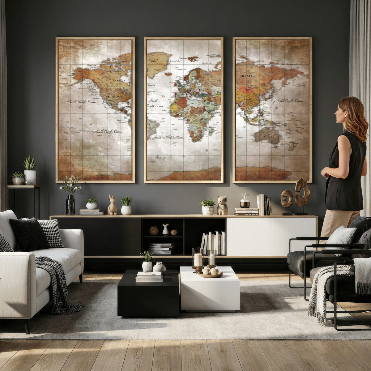Vibrant Watercolor World Map Canvas Wall Art | Framed Travel Map
