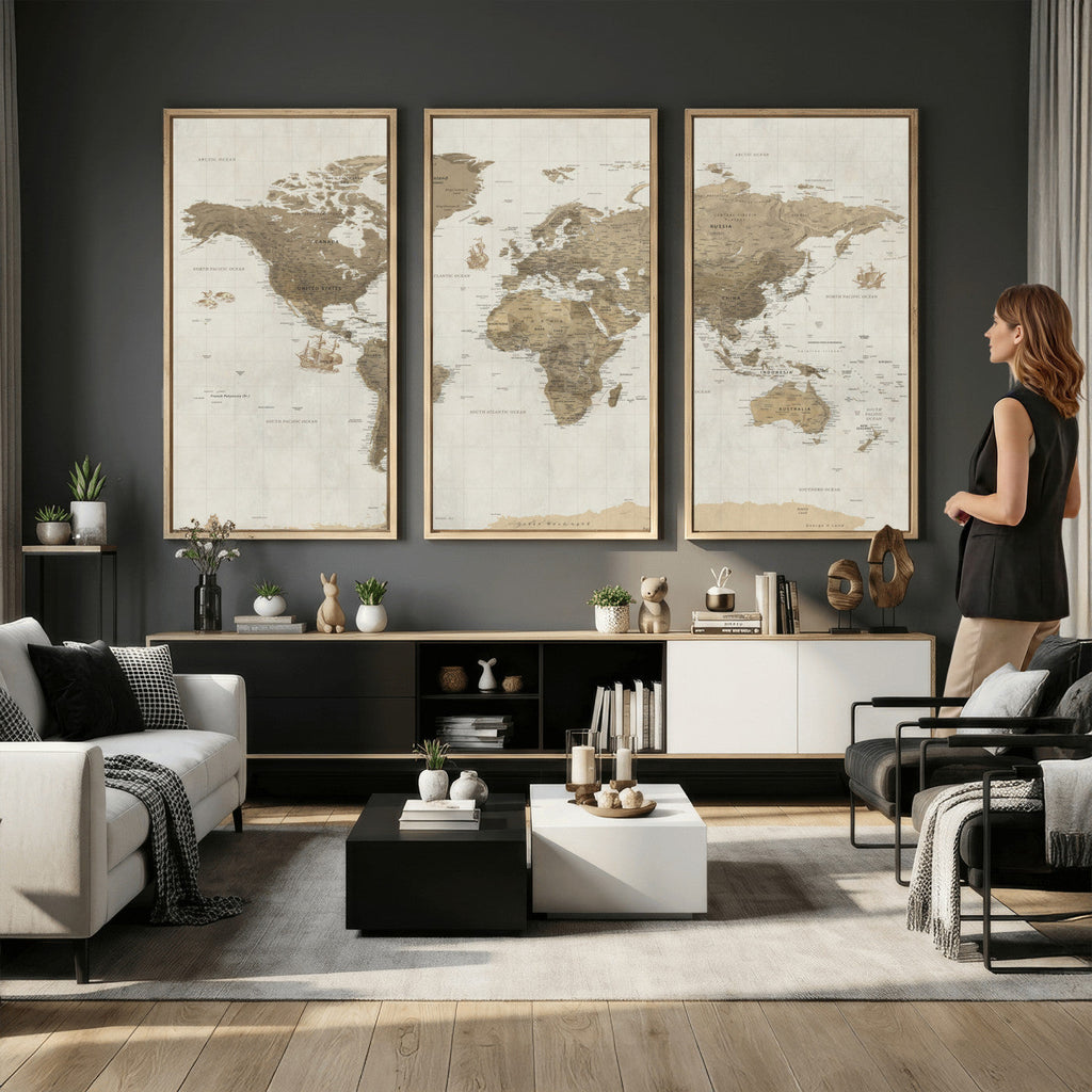 Detailed World Map Wall Art Canvas Print