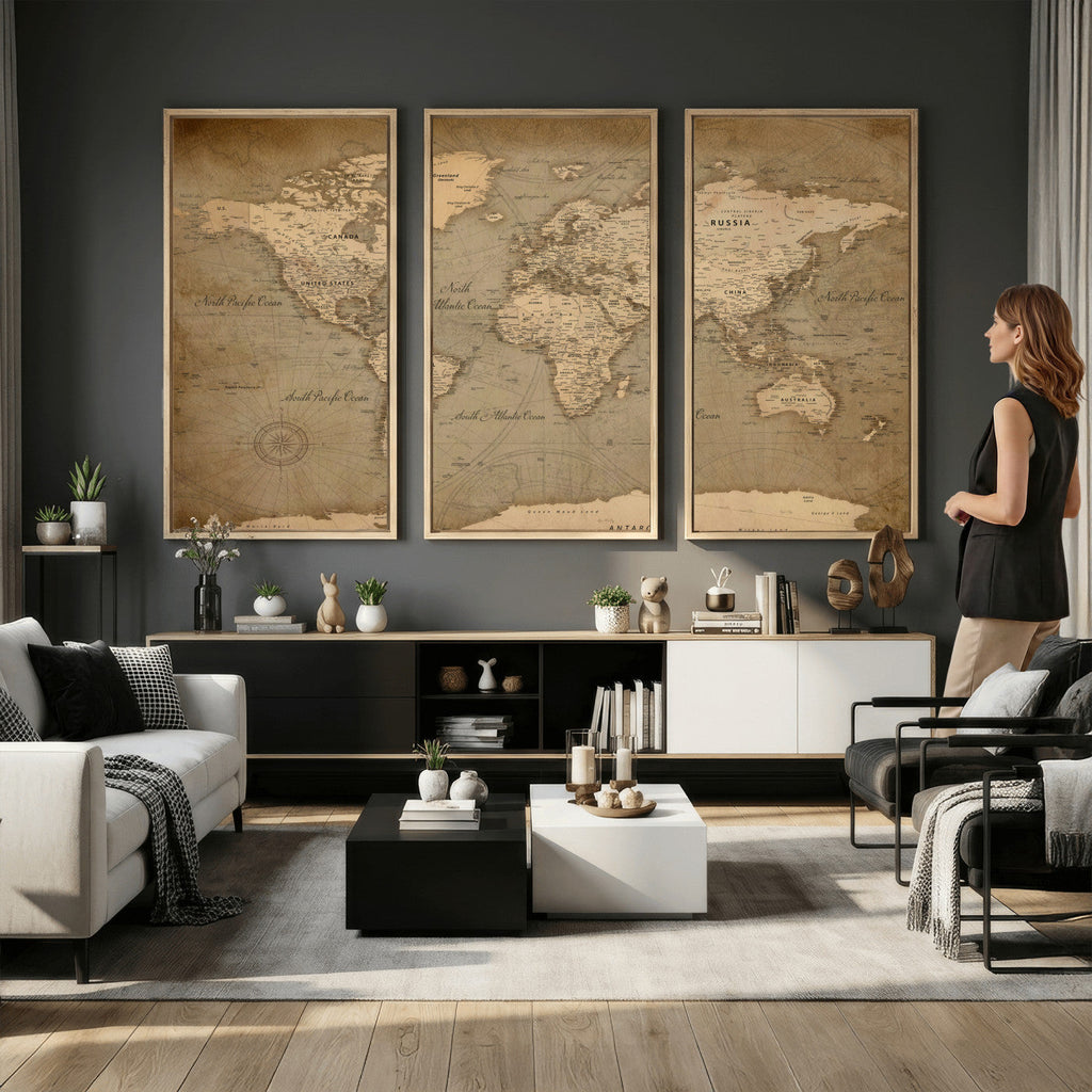 Dark World Map Canvas Print | Framed Travel Map Wall Art