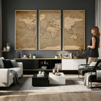 Dark World Map Canvas Print | Framed Travel Map Wall Art