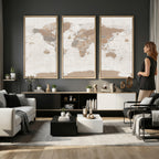 Framed Large World Map Canvas Print for Office Decor
