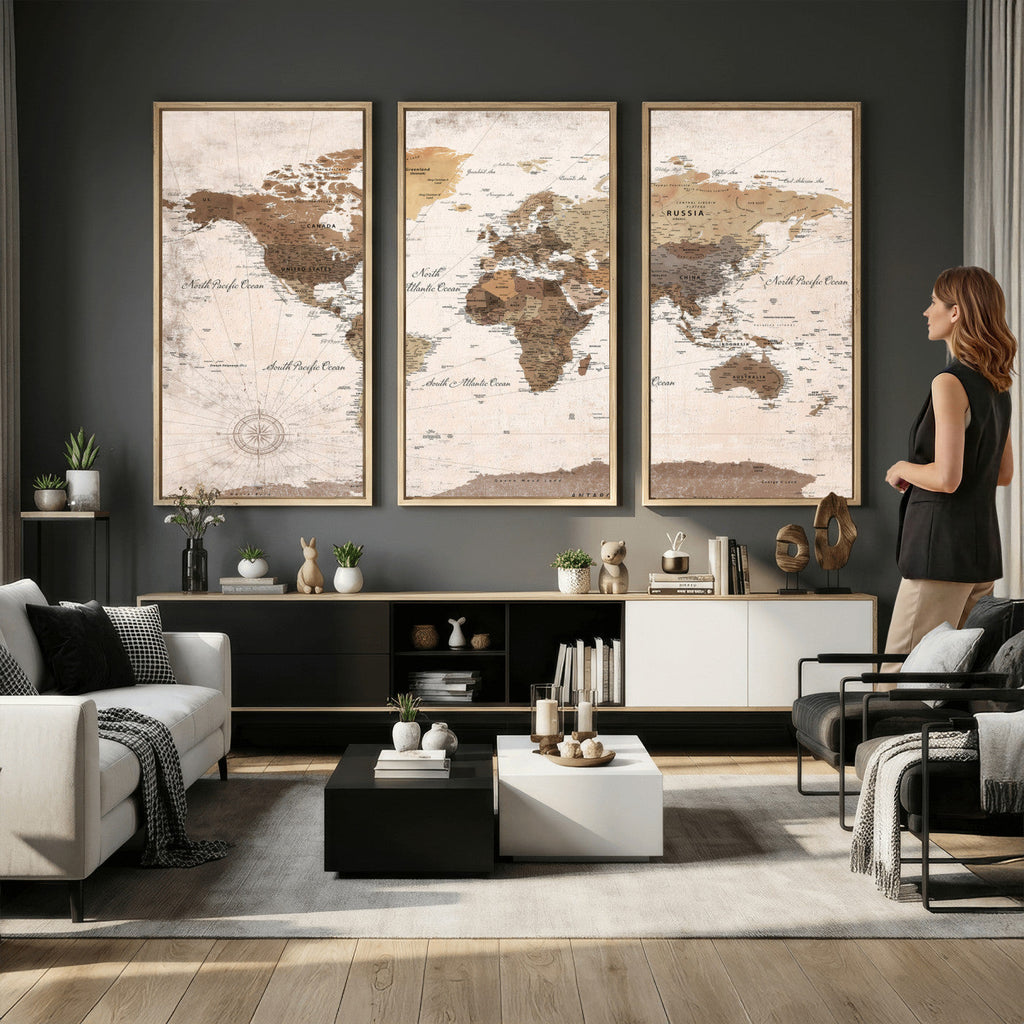 Modern World Map Canvas Print | Framed Travel Map Wall Art