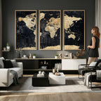 Framed Large World Map Wall Art Canvas Print for Living Room