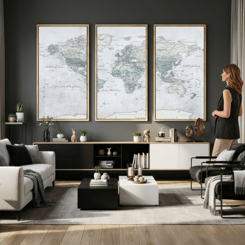 Push Pin World Map Canvas Print - Detailed Vintage World Map
