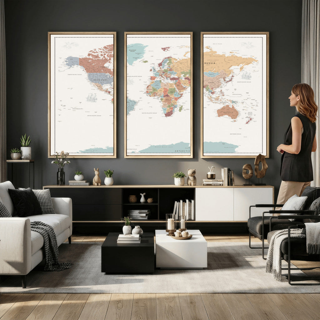 Pastel Colors World Map Wall Art Canvas Print