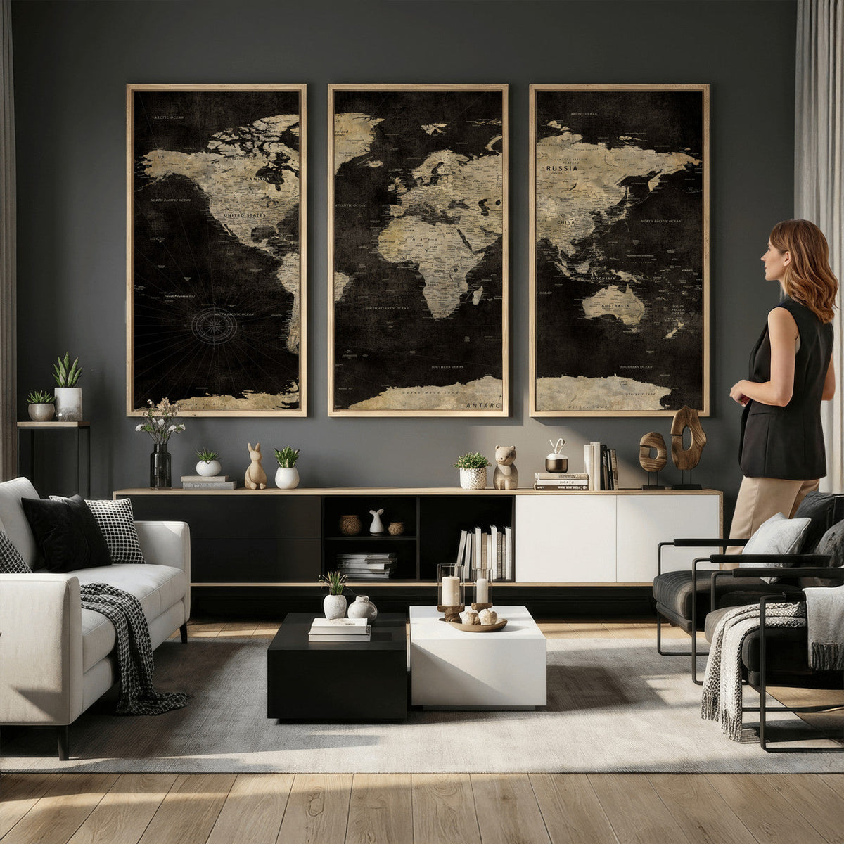 Push Pin World Map Canvas Wall Art Print, Interactive Travel Map