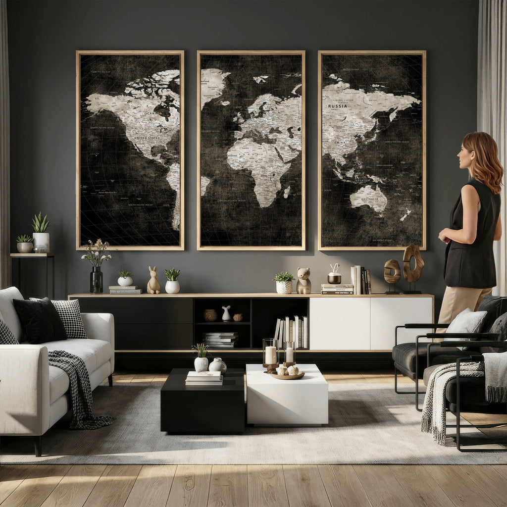 Vintage World Map Wall Art Canvas Print | Framed Large Map Wall Art