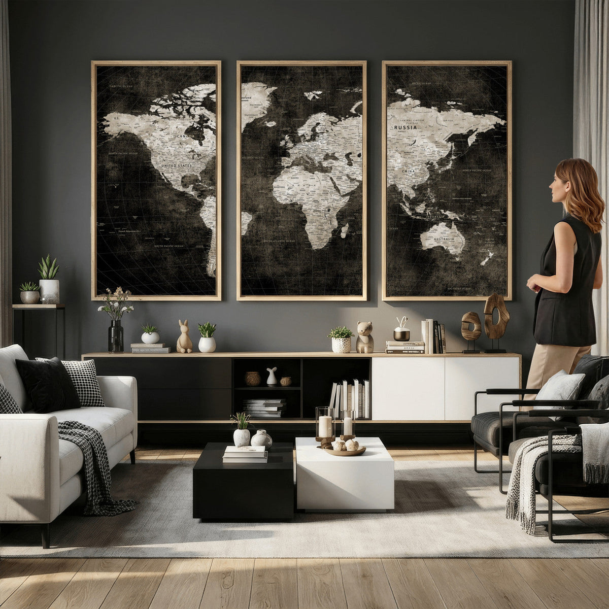 Vintage World Map Wall Art Canvas Print | Framed Large Map Wall Art