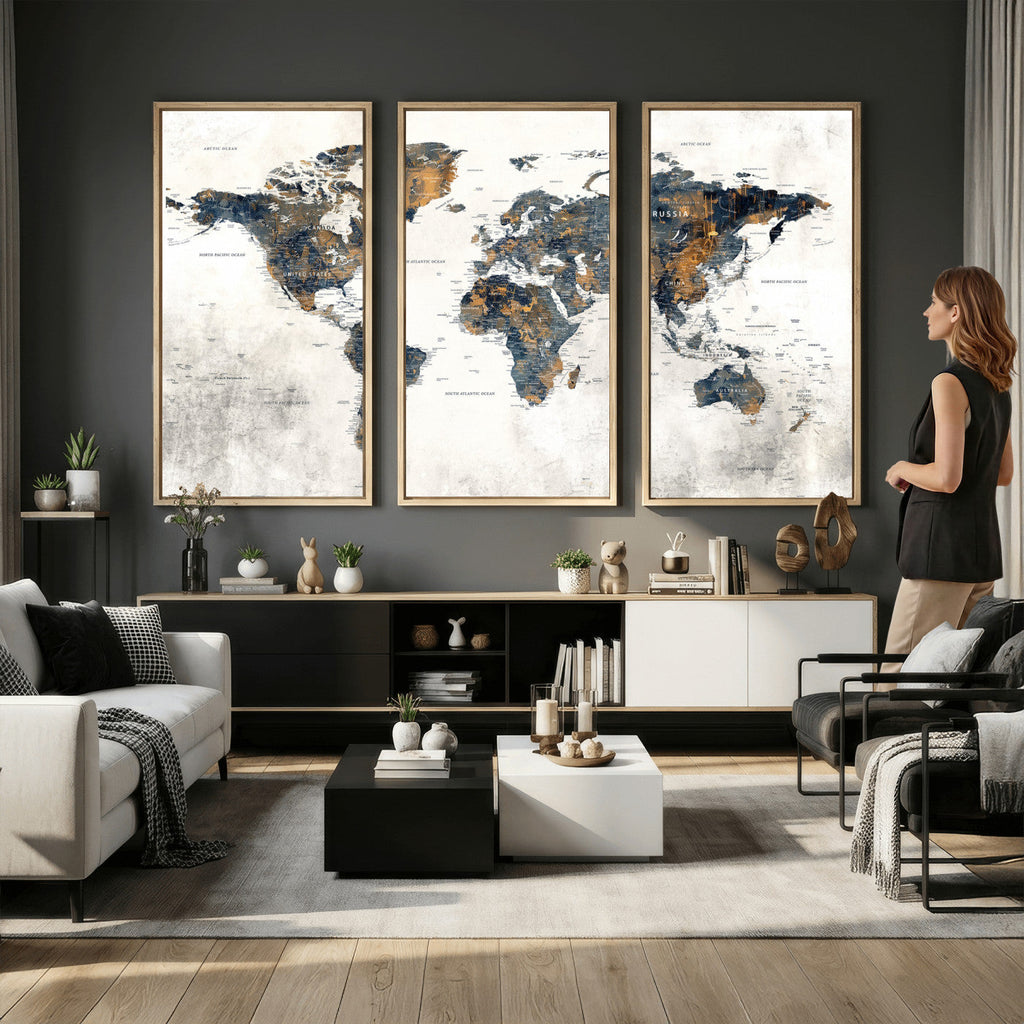 World Map Wall Art Canvas Print for Office Wall Decor