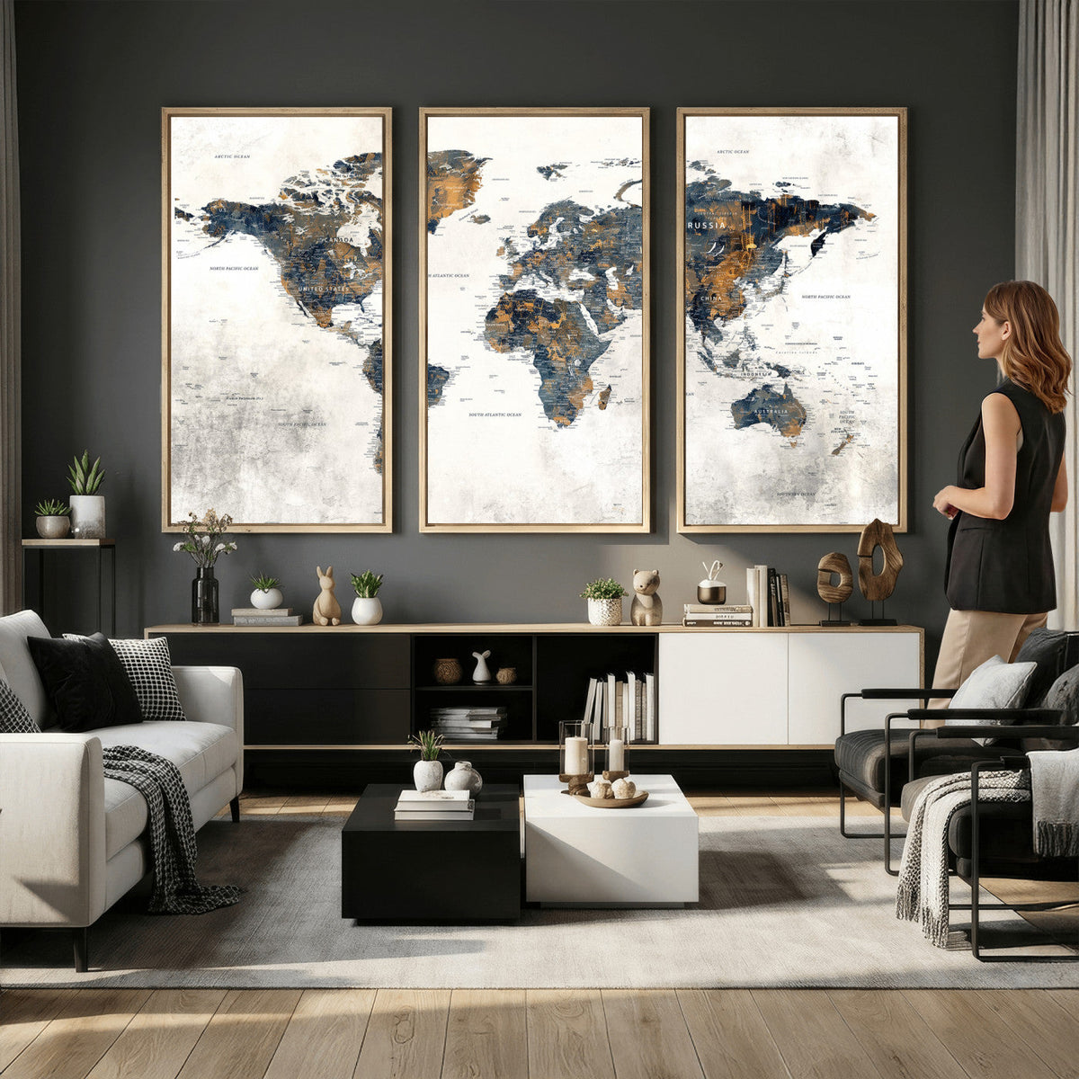 World Map Wall Art Canvas Print for Office Wall Decor