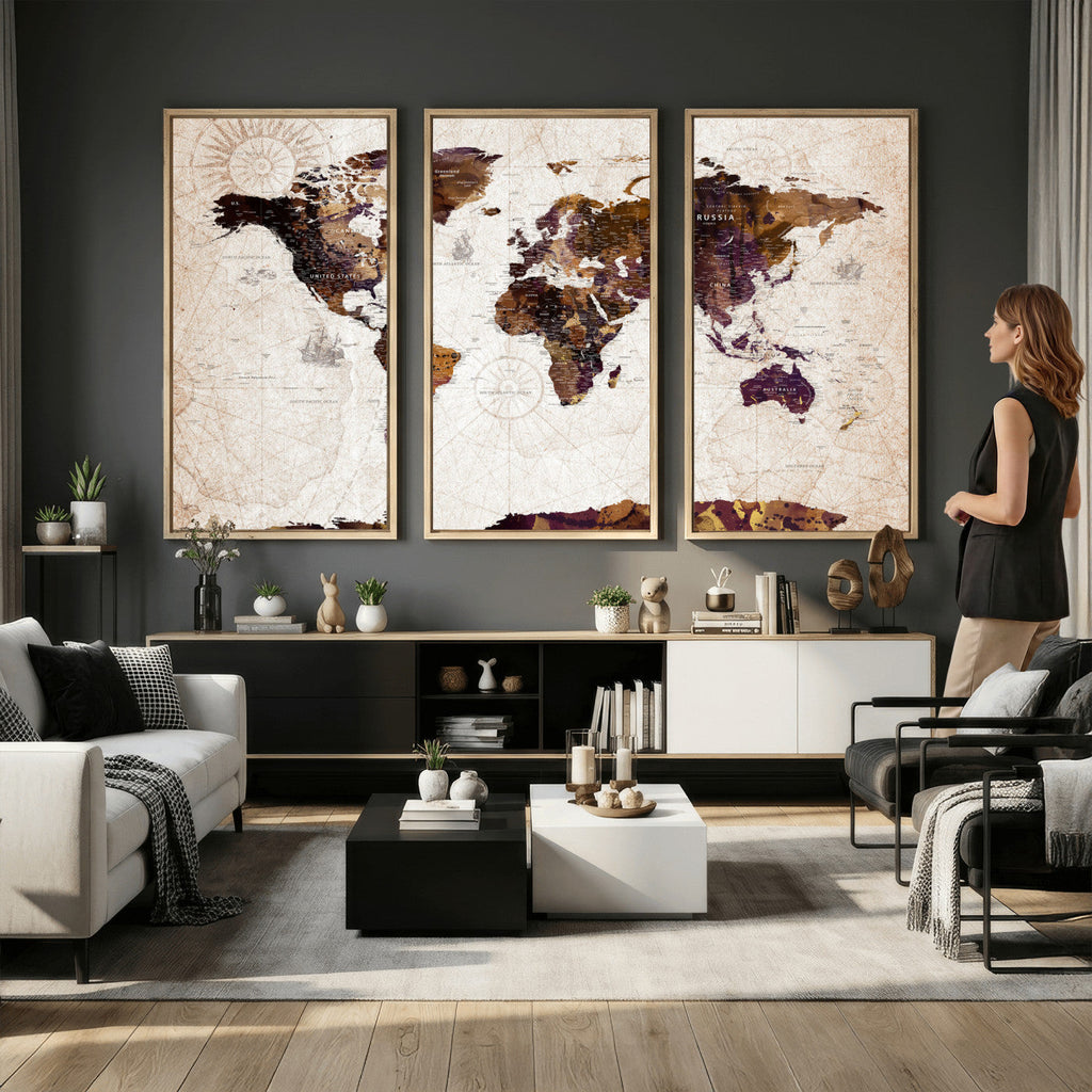 Blue Watercolor World Map Canvas Print | Framed Modern Wall Art