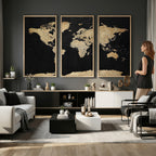 Beige World Map Canvas Wall Art Print, Minimal Black and Beige Map