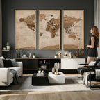 World Map Canvas Wall Art Print, Detailed Global Map Artwork