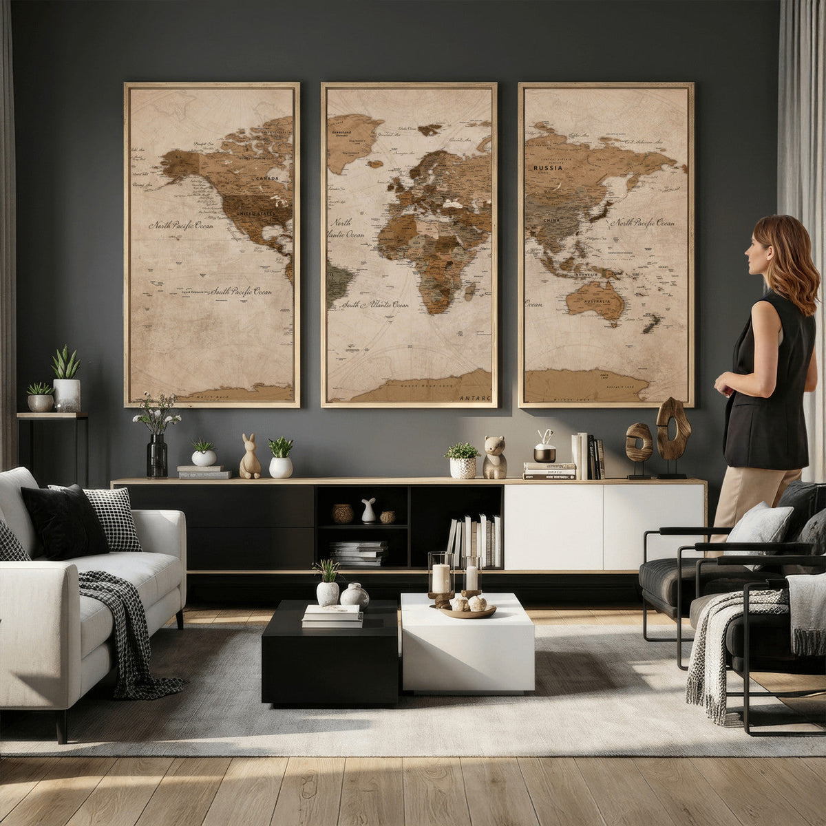 World Map Canvas Wall Art Print, Detailed Global Map Artwork