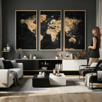 World Map Canvas Wall Art with Famous Landmarks | Framed Travel Map