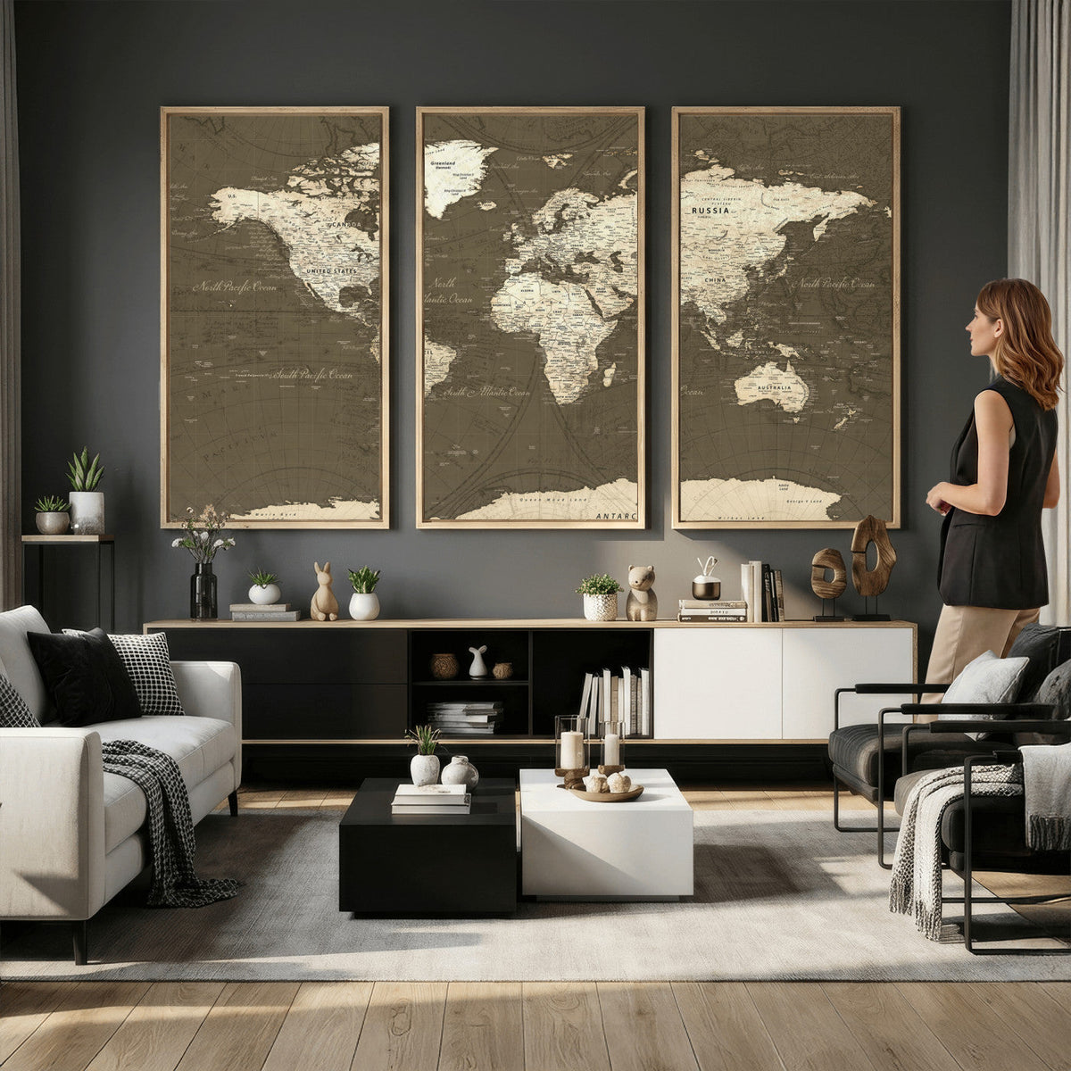Vintage World Map Canvas Print | Framed Travel Map Wall Art for Couples