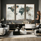 World Map Canvas Print | Framed Travel Map Wall Art for Couples