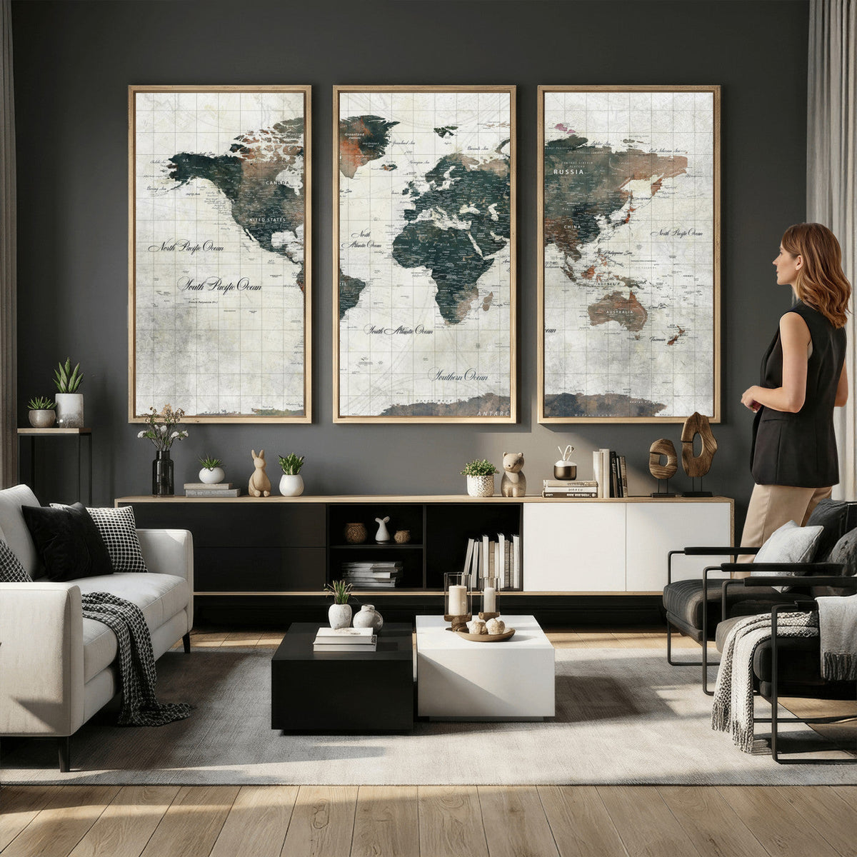 World Map Canvas Print | Framed Travel Map Wall Art for Couples