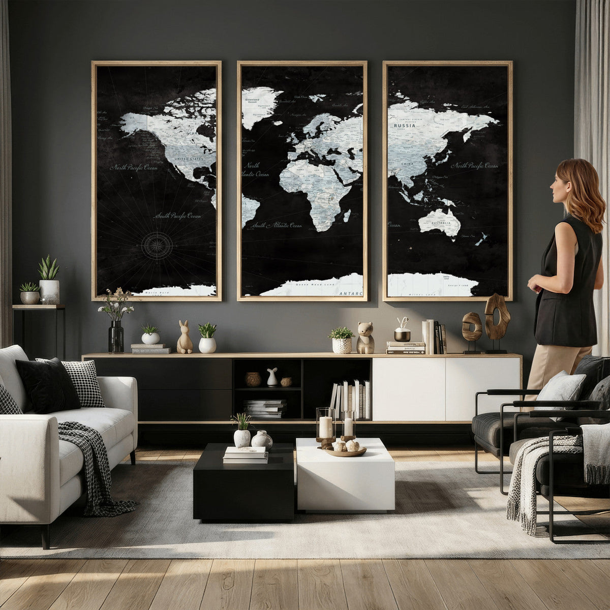 World Map Canvas Print | Framed Push Pin Wall Art, Color Splash Travel Map