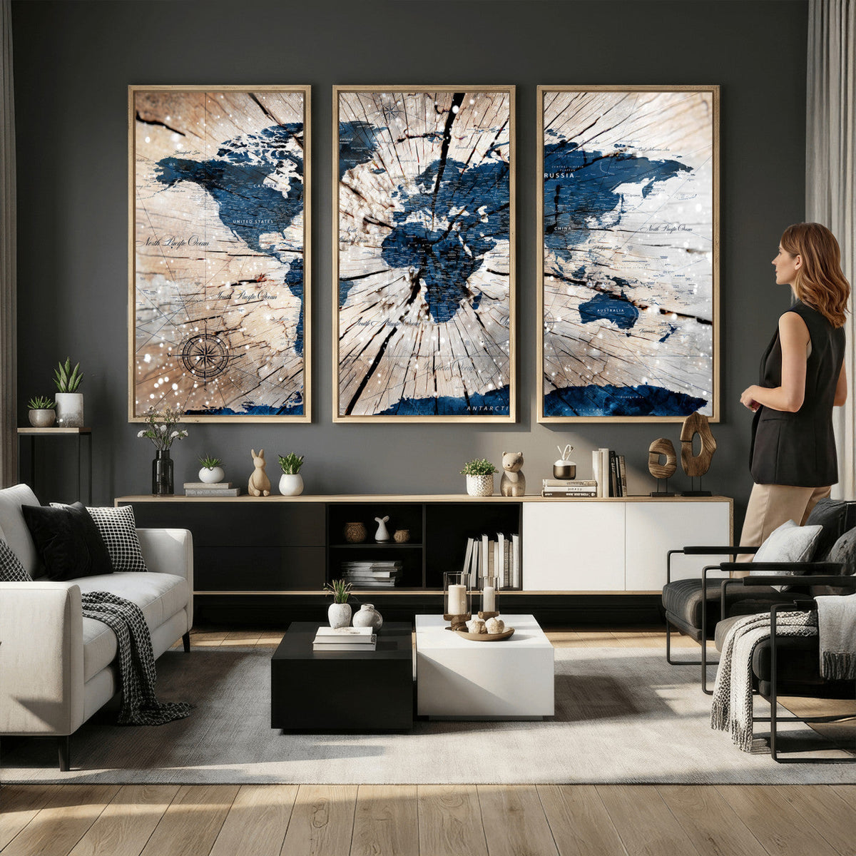 Rustic World Map Canvas Print | Framed Wall Art for Couples