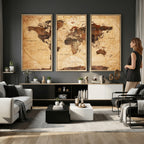 Modern Red and Gray World Map Canvas Print | Framed Wall Art