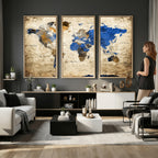 World Map Canvas Print | Colorful Abstract Travel Map, Framed Wall Art