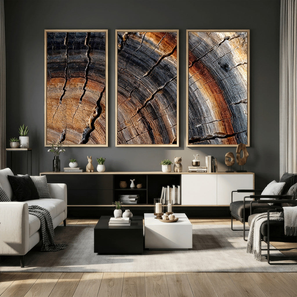 Abstract Tree Ring Wall Art Print, Natural Rustic Wood Grain Canvas