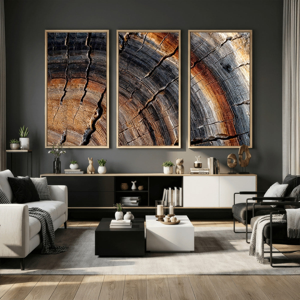 Abstract Tree Ring Wall Art Print, Natural Rustic Wood Grain Canvas