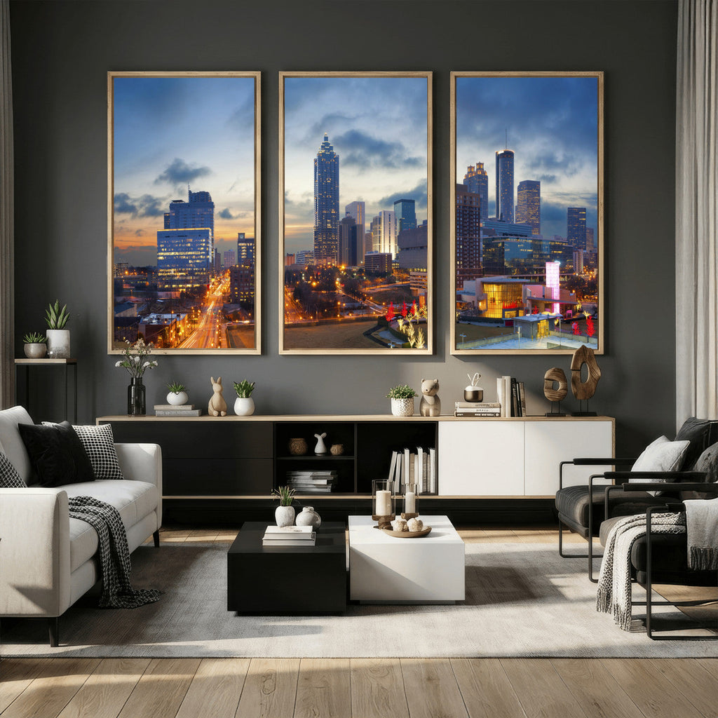 Atlanta Skyline Wall Art Canvas Print, Atlanta Downtown Night Cityscape