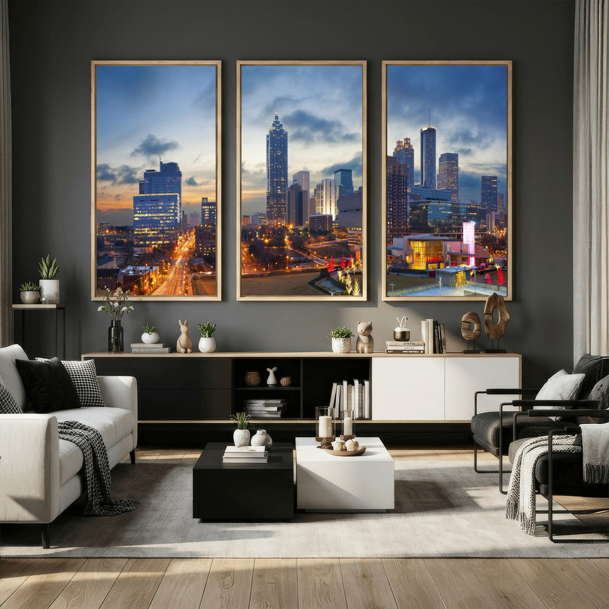 Atlanta Skyline Wall Art Canvas Print, Atlanta Downtown Night Cityscape