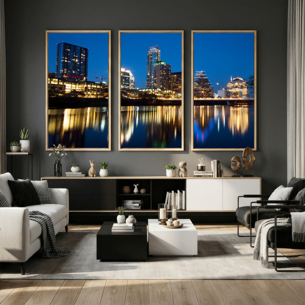 Austin Skyline Wall Art Canvas Print, Austin Downtown Night Cityscape