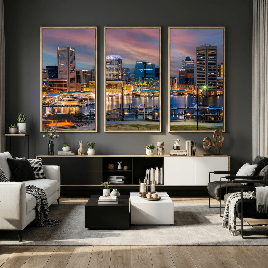 Baltimore Skyline Wall Art Canvas Print, Baltimore Downtown Night Cityscape