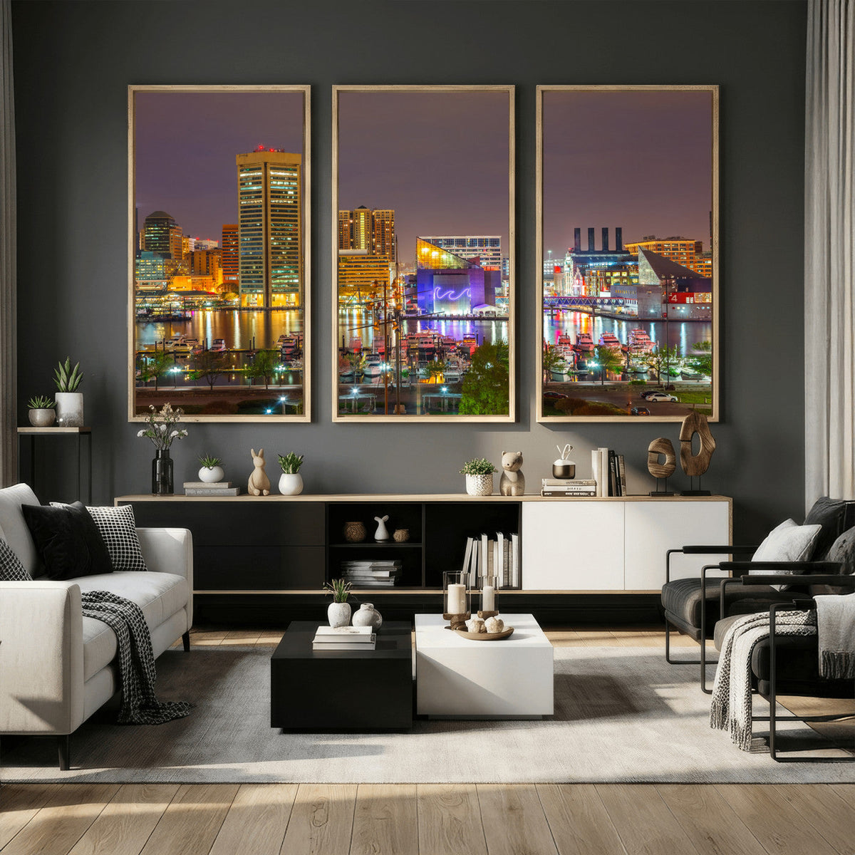 Baltimore Skyline Wall Art Canvas Print, Baltimore Downtown Night Cityscape