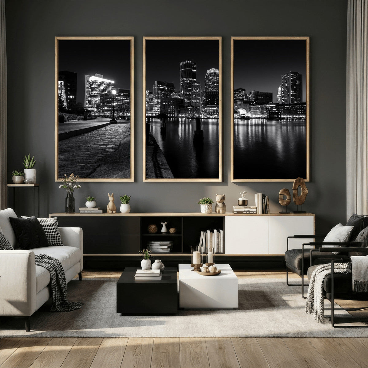 Boston Wall Art Canvas Print, Boston City Downtown Night Cityscape
